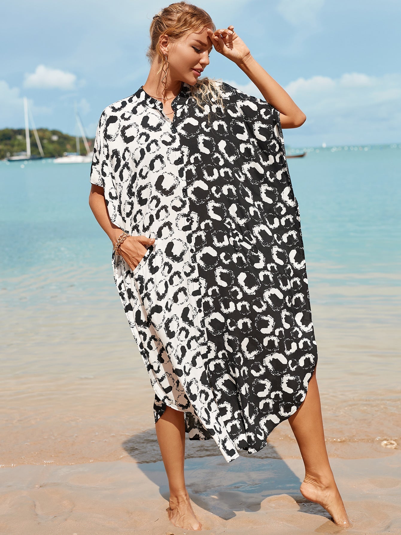 Rayon Printed Loose Long Cardigan Vacation Casual Beach Bikini Cover Bella Mia